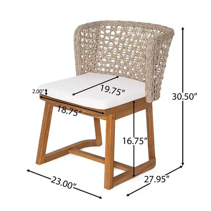 Christopher Knight Home Priya Sedie da pranzo moderne da esterno in acacia a 7 pezzi con vimini naturale e tavolo a doghe