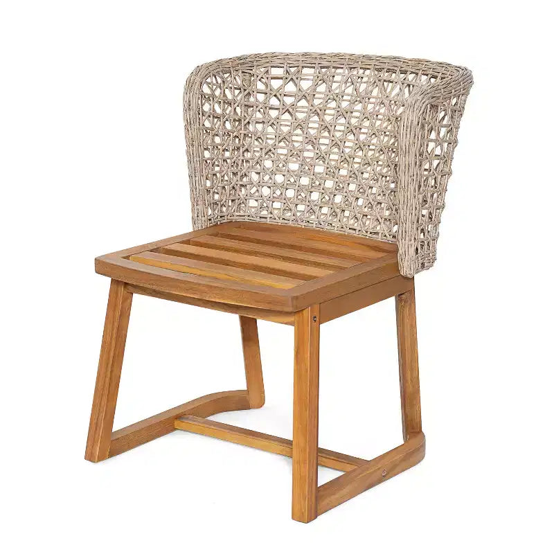 Christopher Knight Home Priya Sedie da pranzo moderne da esterno in acacia a 7 pezzi con vimini naturale e tavolo a doghe