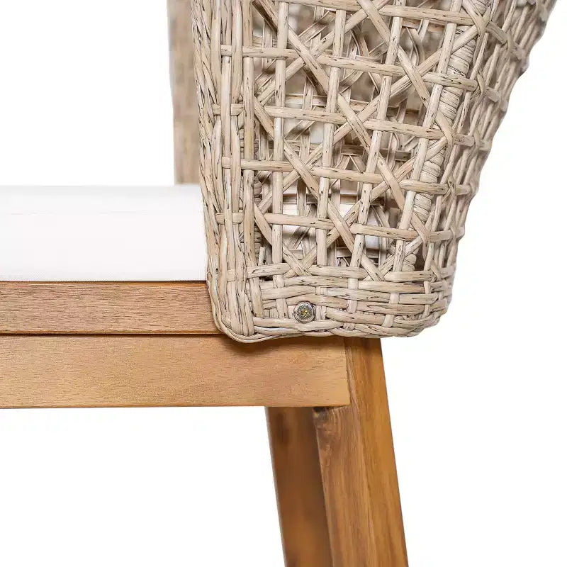 Christopher Knight Home Priya Sedie da pranzo moderne da esterno in acacia a 7 pezzi con vimini naturale e tavolo a doghe