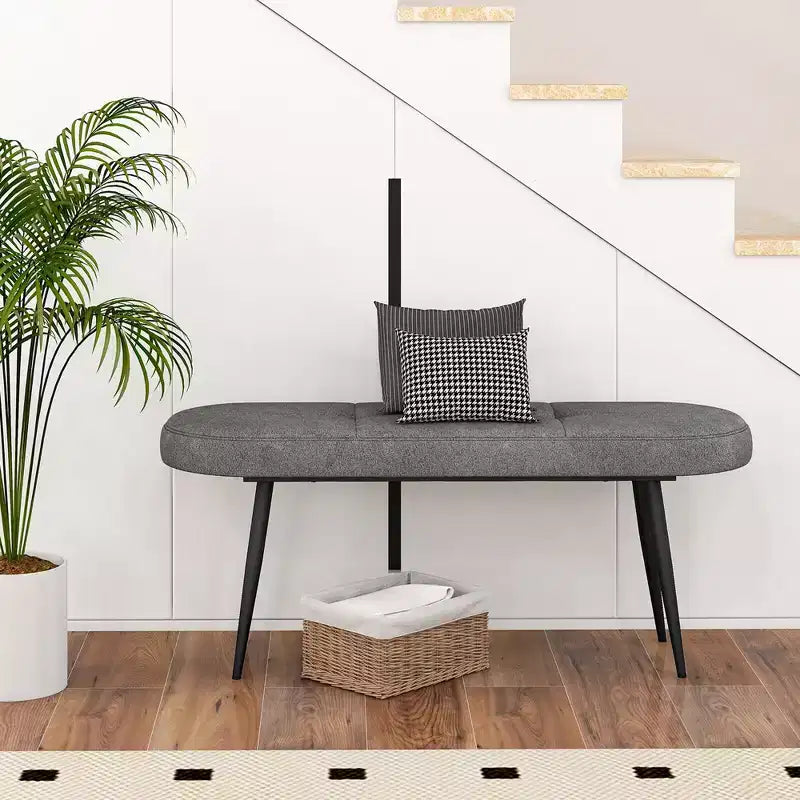 Costway 47 Upholstered Entryway Bench w/ Padded Seat & Heavy-duty Metal Frame