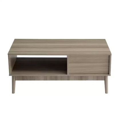 Modern Coffee Table with Storage Drawer & Open Shelf  2-Tier Fluted Rectangular Center Table