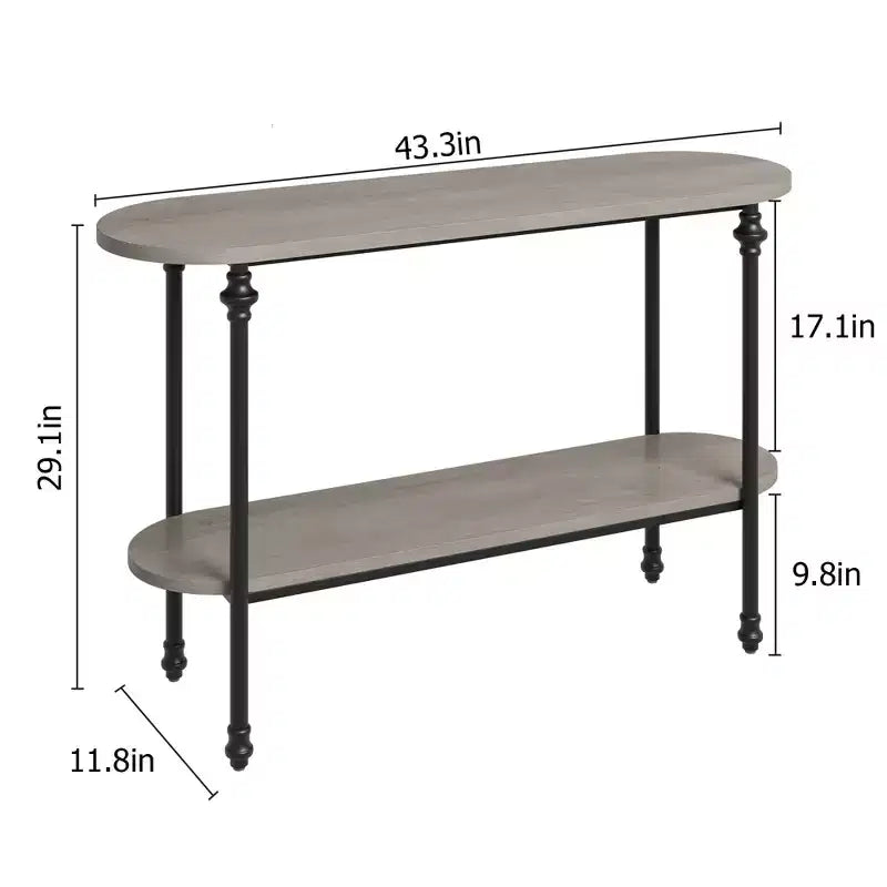 2-Tier Console Table, 43.3 Industrial Entryway Table with Storage Shelf, Metal Frame Sofa Table Behind Couch for Living Room, Hallway & Foyer
