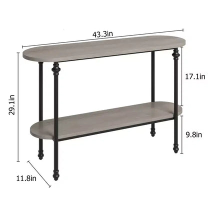 2-Tier Console Table, 43.3 Industrial Entryway Table with Storage Shelf, Metal Frame Sofa Table Behind Couch for Living Room, Hallway & Foyer