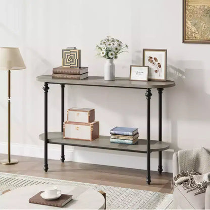 2-Tier Console Table, 43.3 Industrial Entryway Table with Storage Shelf, Metal Frame Sofa Table Behind Couch for Living Room, Hallway & Foyer