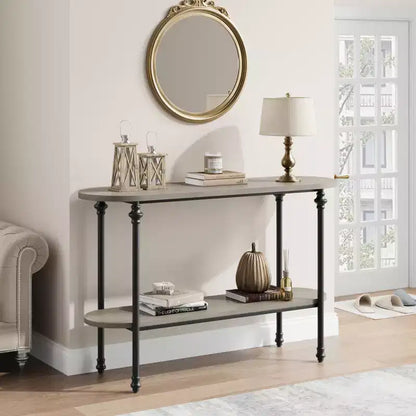 2-Tier Console Table, 43.3 Industrial Entryway Table with Storage Shelf, Metal Frame Sofa Table Behind Couch for Living Room, Hallway & Foyer