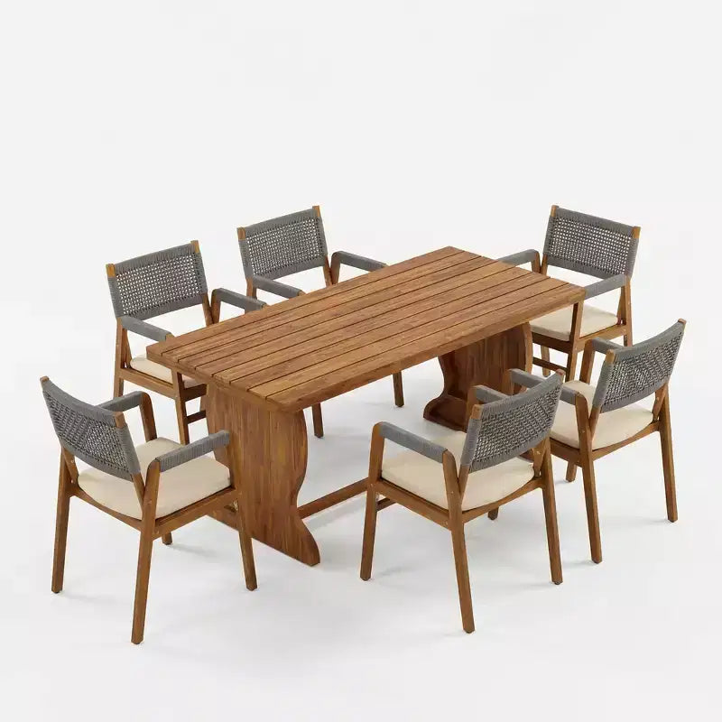 Christopher Knight Home Andika Modern 7 Piece Acacia Wood Dining Set with Rope Backrest and Slatted Table