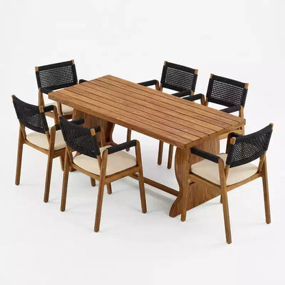Christopher Knight Home Andika Modern 7 Piece Acacia Wood Dining Set with Rope Backrest and Slatted Table