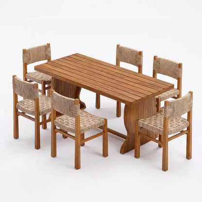 Christopher Knight Home Antonella Farmhouse 7 Piece Acacia Wood Dining Set with Wicker and Slatted Design