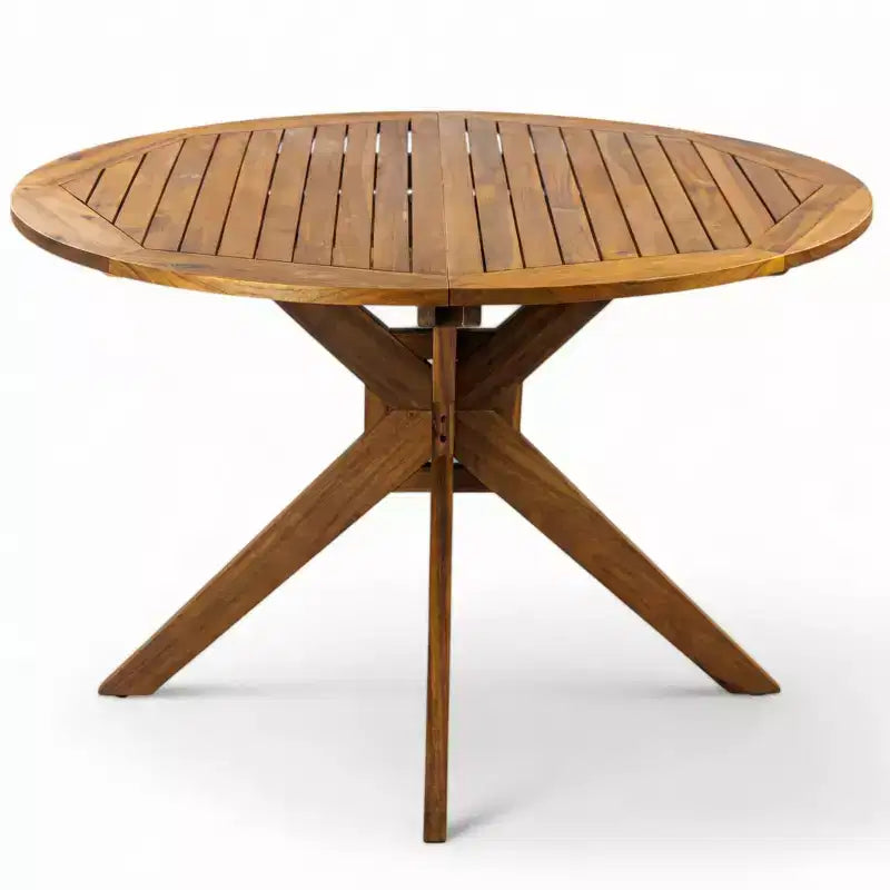 Christopher Knight Home Everett Patio 5-Piece Rustic Acacia Wood Outdoor Round Dining Set with Cushioned Dining Chairs