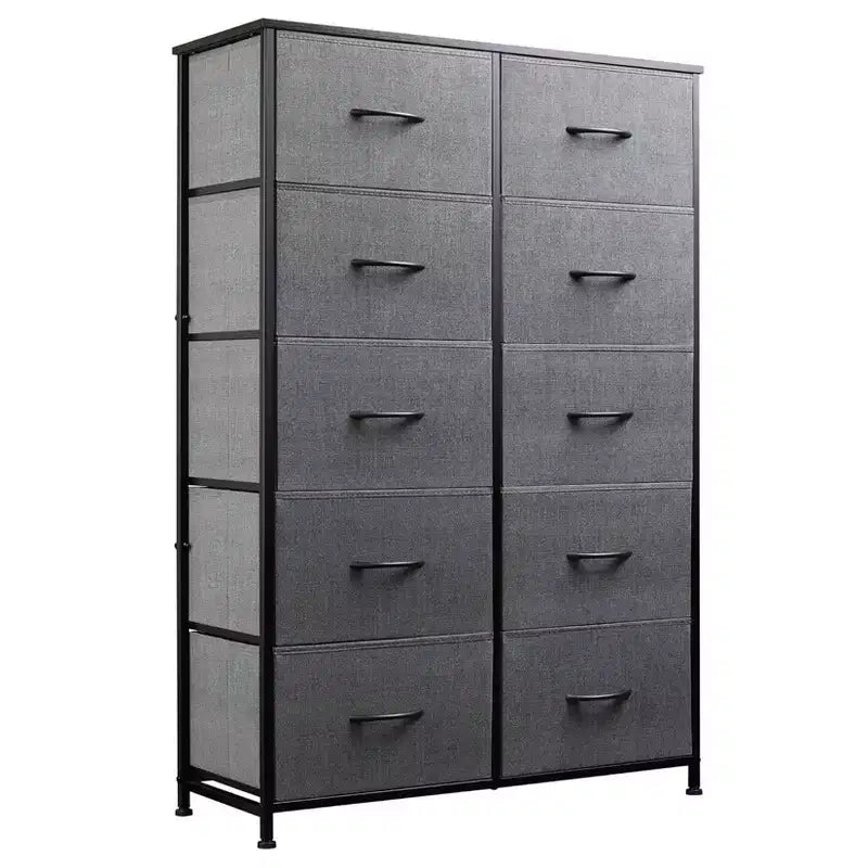 10-Drawer Dresser, Tall Chest of Drawers with Rustic Wood Finish and Metal Frame, Storage Organizer Unit for Bedroom, Entryway, Living Room