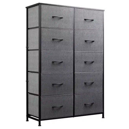10-Drawer Dresser, Tall Chest of Drawers with Rustic Wood Finish and Metal Frame, Storage Organizer Unit for Bedroom, Entryway, Living Room