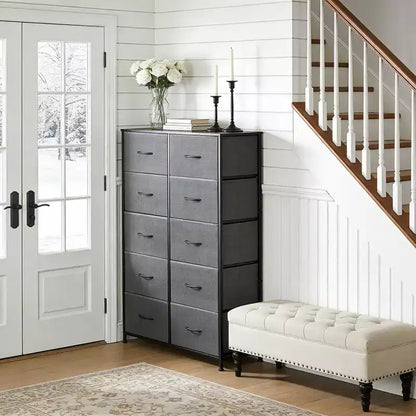 10-Drawer Dresser, Tall Chest of Drawers with Rustic Wood Finish and Metal Frame, Storage Organizer Unit for Bedroom, Entryway, Living Room