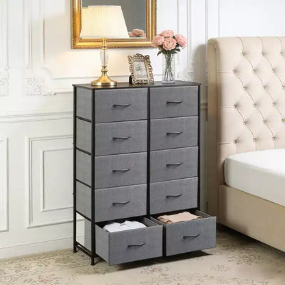 10-Drawer Dresser, Tall Chest of Drawers with Rustic Wood Finish and Metal Frame, Storage Organizer Unit for Bedroom, Entryway, Living Room