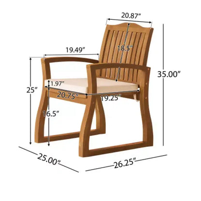 Set da pranzo per esterni da 7 pezzi con tavolo in legno di acacia e 6 sedie imbottite, mobili da pranzo per patio per giardino, terrazza e bordo piscina-Panipeachy