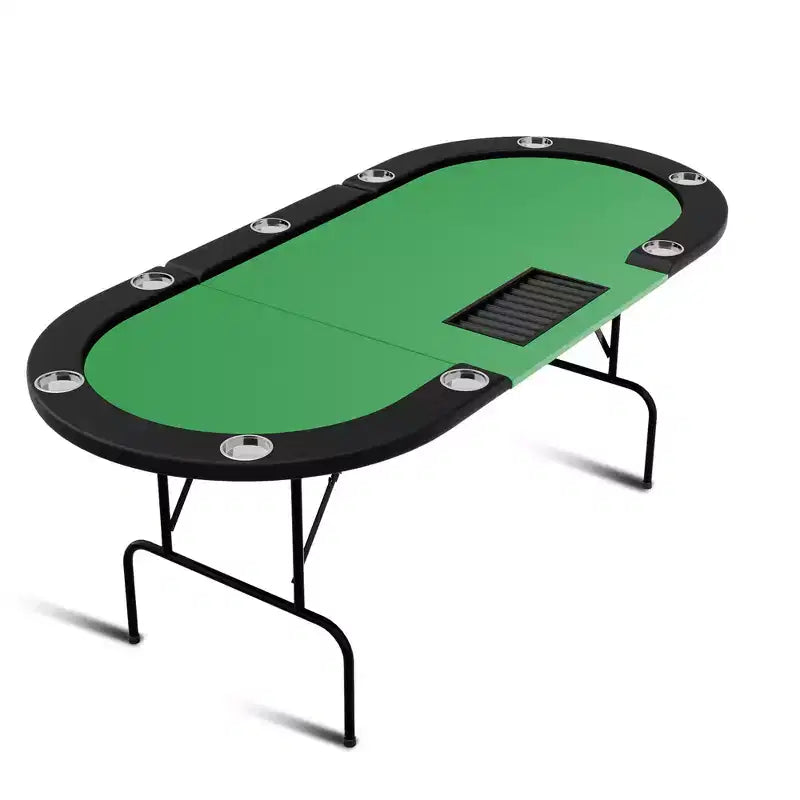 10 Player 81.5 Oval Poker Table, Casino Blackjack Game Station with Folding Card Surface, 9 Deep Cup Holders & Padded Rail for Texas Holdem