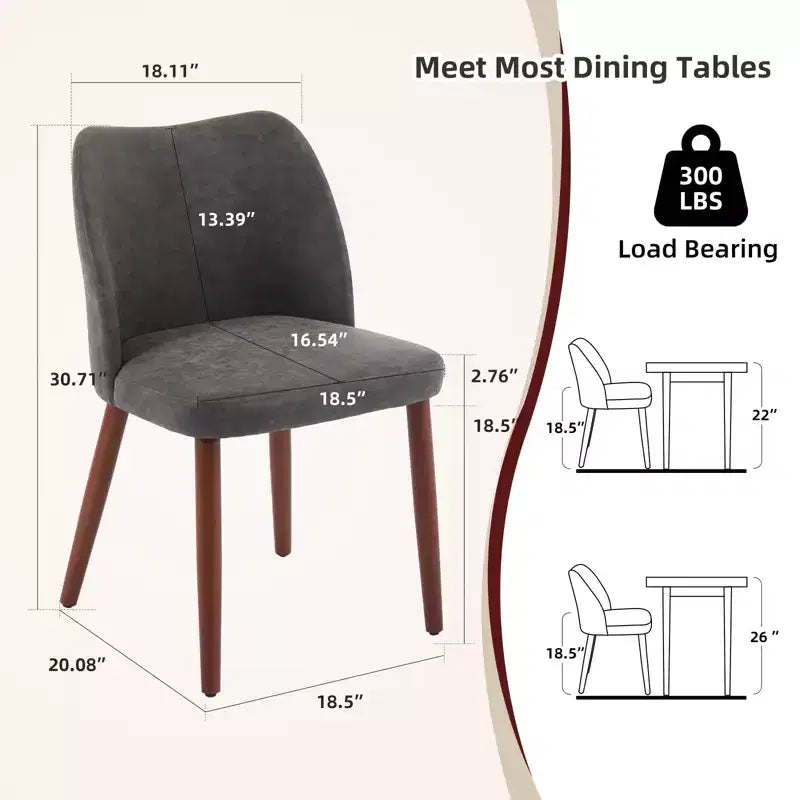 Set of 2 Modern Linen Upholstered Dining Chairs with Wing Backrest and Wood Legs, Comfortable Accent Seating for Dining Room, Kitchen, Living Room