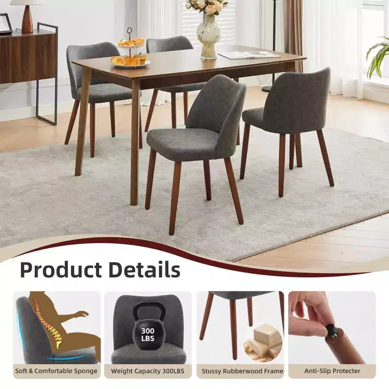 Set of 2 Modern Linen Upholstered Dining Chairs with Wing Backrest and Wood Legs, Comfortable Accent Seating for Dining Room, Kitchen, Living Room