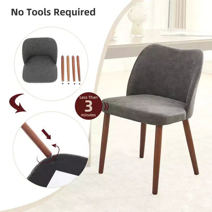 Set of 2 Modern Linen Upholstered Dining Chairs with Wing Backrest and Wood Legs, Comfortable Accent Seating for Dining Room, Kitchen, Living Room