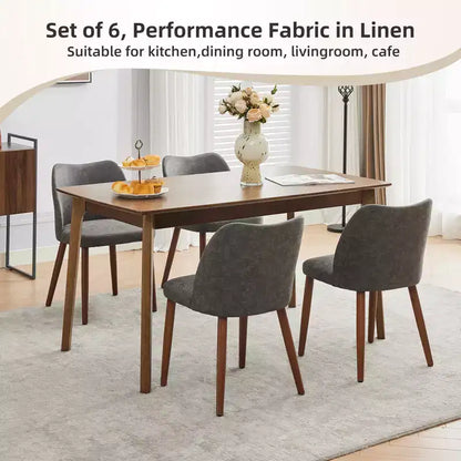 Set of 2 Modern Linen Upholstered Dining Chairs with Wing Backrest and Wood Legs, Comfortable Accent Seating for Dining Room, Kitchen, Living Room