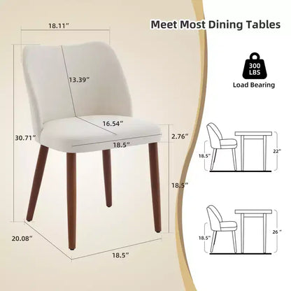 Set of 2 Modern Linen Upholstered Dining Chairs with Wing Backrest and Wood Legs, Comfortable Accent Seating for Dining Room, Kitchen, Living Room