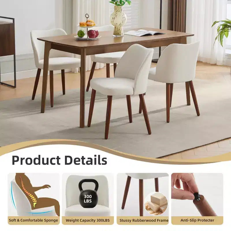 Set of 2 Modern Linen Upholstered Dining Chairs with Wing Backrest and Wood Legs, Comfortable Accent Seating for Dining Room, Kitchen, Living Room