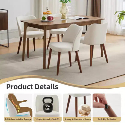 Set of 2 Modern Linen Upholstered Dining Chairs with Wing Backrest and Wood Legs, Comfortable Accent Seating for Dining Room, Kitchen, Living Room