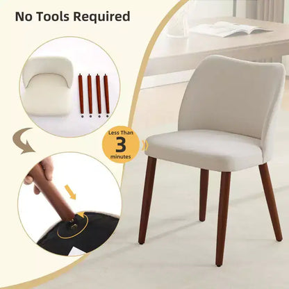 Set of 2 Modern Linen Upholstered Dining Chairs with Wing Backrest and Wood Legs, Comfortable Accent Seating for Dining Room, Kitchen, Living Room