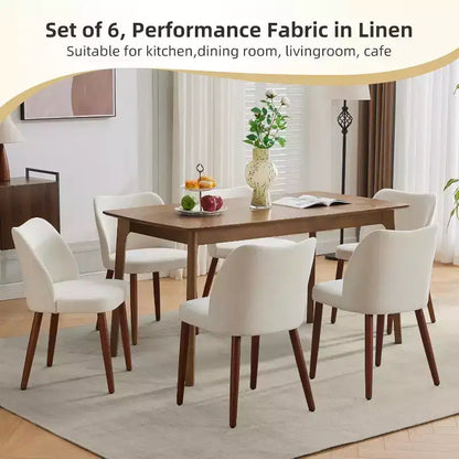 Set of 2 Modern Linen Upholstered Dining Chairs with Wing Backrest and Wood Legs, Comfortable Accent Seating for Dining Room, Kitchen, Living Room