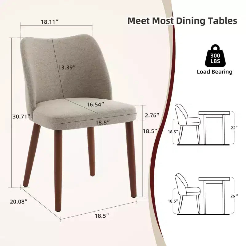 Set of 2 Modern Linen Upholstered Dining Chairs with Wing Backrest and Wood Legs, Comfortable Accent Seating for Dining Room, Kitchen, Living Room