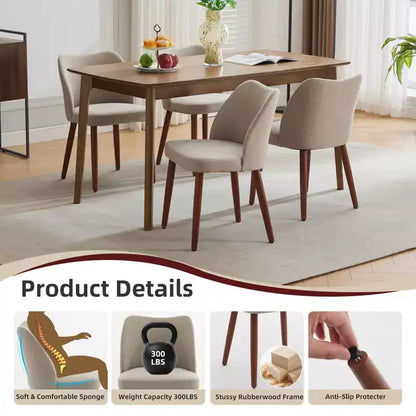 Set of 2 Modern Linen Upholstered Dining Chairs with Wing Backrest and Wood Legs, Comfortable Accent Seating for Dining Room, Kitchen, Living Room