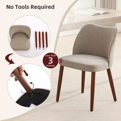 Set of 2 Modern Linen Upholstered Dining Chairs with Wing Backrest and Wood Legs, Comfortable Accent Seating for Dining Room, Kitchen, Living Room