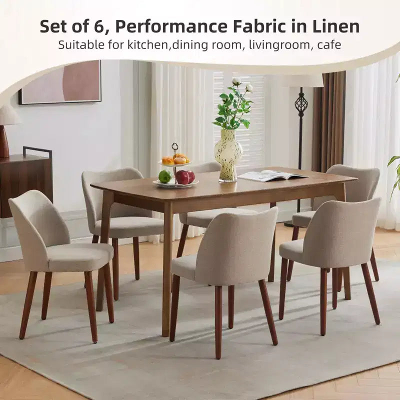 Set of 2 Modern Linen Upholstered Dining Chairs with Wing Backrest and Wood Legs, Comfortable Accent Seating for Dining Room, Kitchen, Living Room