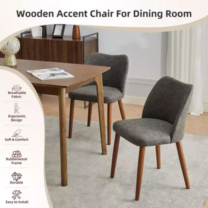 Set of 2 Modern Linen Upholstered Dining Chairs with Wing Backrest and Wood Legs, Comfortable Accent Seating for Dining Room, Kitchen, Living Room