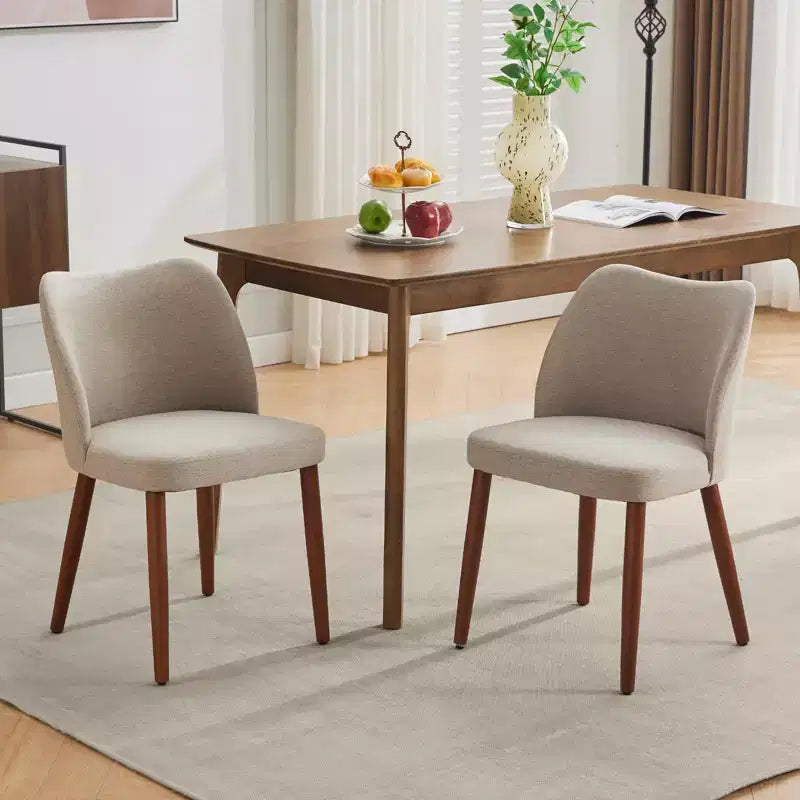 Set of 2 Modern Linen Upholstered Dining Chairs with Wing Backrest and Wood Legs, Comfortable Accent Seating for Dining Room, Kitchen, Living Room