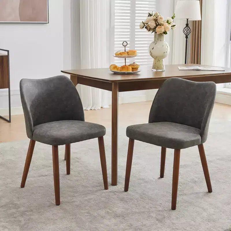 Set of 2 Modern Linen Upholstered Dining Chairs with Wing Backrest and Wood Legs, Comfortable Accent Seating for Dining Room, Kitchen, Living Room