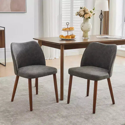 Set of 2 Modern Linen Upholstered Dining Chairs with Wing Backrest and Wood Legs, Comfortable Accent Seating for Dining Room, Kitchen, Living Room