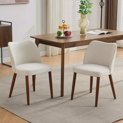 Set of 2 Modern Linen Upholstered Dining Chairs with Wing Backrest and Wood Legs, Comfortable Accent Seating for Dining Room, Kitchen, Living Room