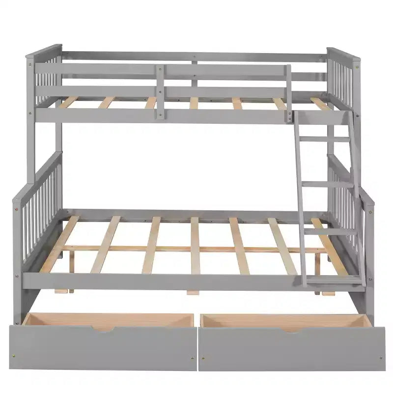 Luxystar Modern Twin Over Full Wooden Bunk Bed with 2 Storage Drawers