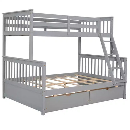 Luxystar Modern Twin Over Full Wooden Bunk Bed with 2 Storage Drawers