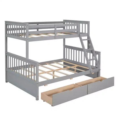 Luxystar Modern Twin Over Full Wooden Bunk Bed with 2 Storage Drawers