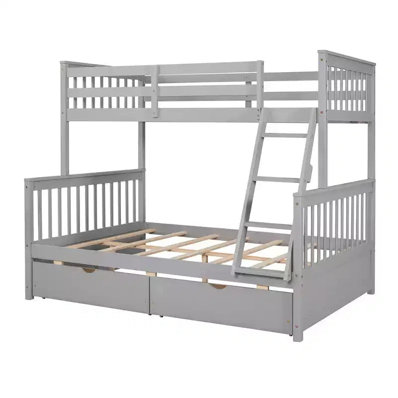 Luxystar Modern Twin Over Full Wooden Bunk Bed with 2 Storage Drawers