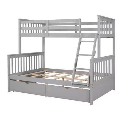 Luxystar Modern Twin Over Full Wooden Bunk Bed with 2 Storage Drawers
