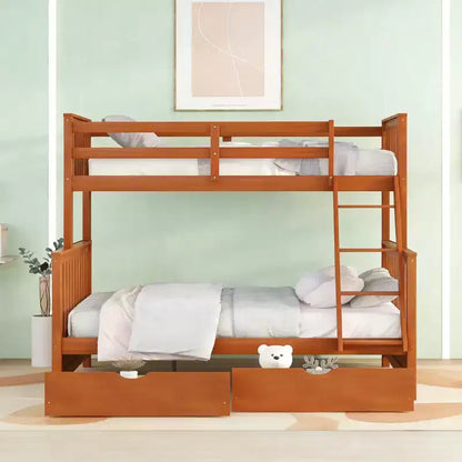 Luxystar Modern Twin Over Full Wooden Bunk Bed with 2 Storage Drawers