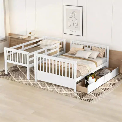 Luxystar Modern Twin Over Full Wooden Bunk Bed with 2 Storage Drawers