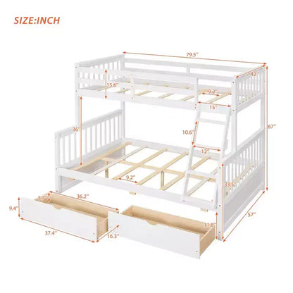 Luxystar Modern Twin Over Full Wooden Bunk Bed with 2 Storage Drawers