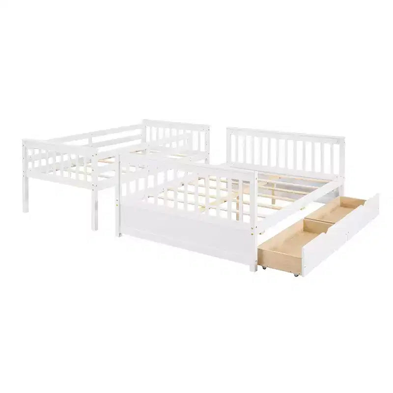 Luxystar Modern Twin Over Full Wooden Bunk Bed with 2 Storage Drawers