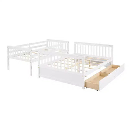 Luxystar Modern Twin Over Full Wooden Bunk Bed with 2 Storage Drawers