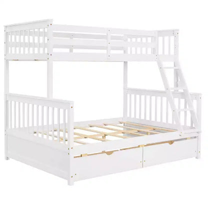 Luxystar Modern Twin Over Full Wooden Bunk Bed with 2 Storage Drawers