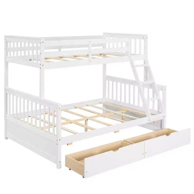 Luxystar Modern Twin Over Full Wooden Bunk Bed with 2 Storage Drawers