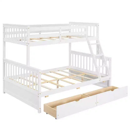 Luxystar Modern Twin Over Full Wooden Bunk Bed with 2 Storage Drawers